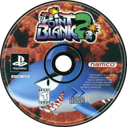 Point Blank 2 PS1 PlayStation 1 light gun shooter arcade mini games target shooting fast reflex gameplay retro video game disc