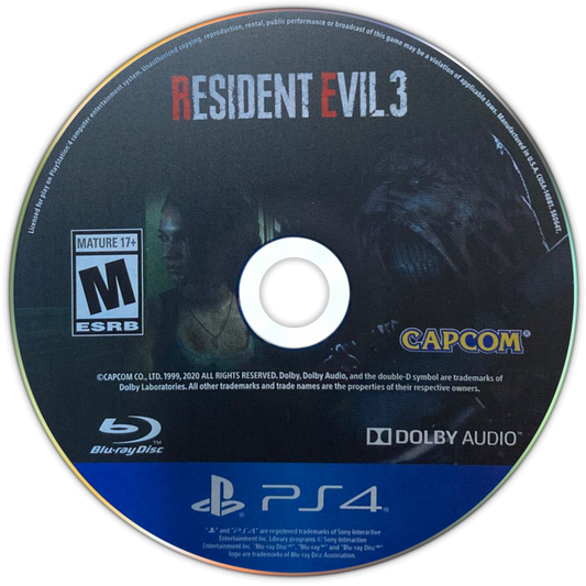 Resident Evil 3 PS4 game featuring intense survival horror gameplay, fast-paced action, and a cinematic retelling of the Raccoon City outbreak disc