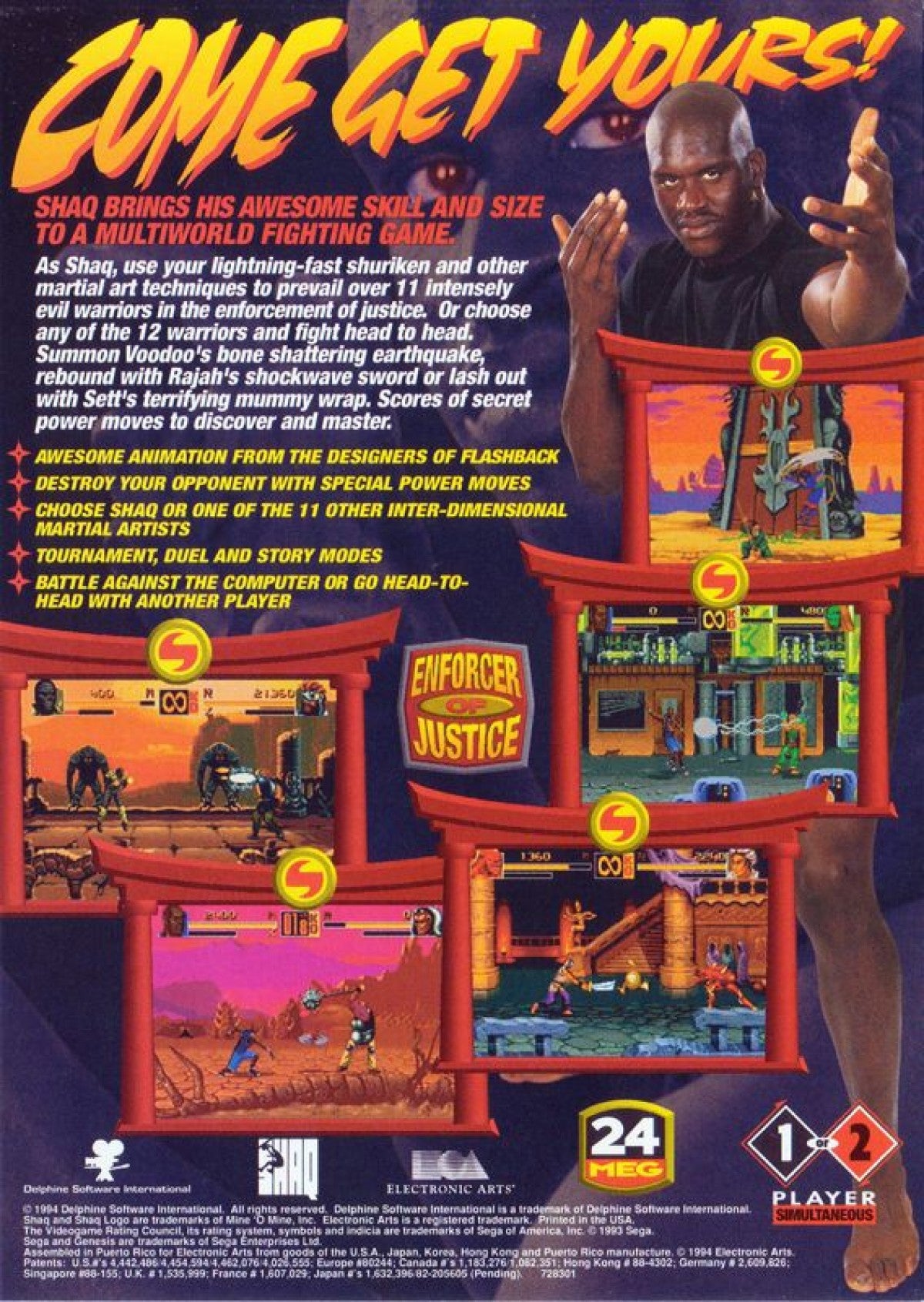 Shaq Fu Sega Genesis GEN for retro video game enthusiasts featuring one on one fighting gameplay iconic Shaquille O'Neal character fast paced martial arts combat fantasy arenas special moves competitive battles and collectible gaming appeal back cover