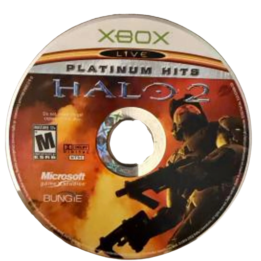 Halo 2 Platinum Hits Xbox inspired design featuring legendary sci fi first person shooter aesthetic Master Chief interstellar warfare futuristic alien battles iconic multiplayer action cinematic campaign gameplay classic Xbox gaming nostalgia presentation disc