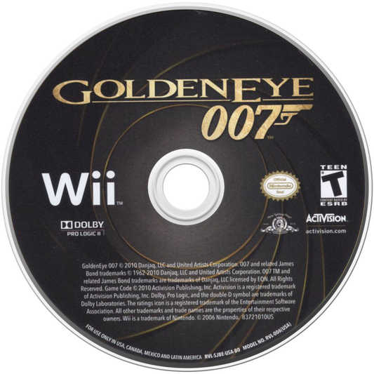 GoldenEye 007 Nintendo Wii Wii video game featuring James Bond first person shooter action gameplay secret agent missions weapon combat stealth objectives multiplayer gameplay classic 007 characters and locations retro video game Nintendo Wii collection collectible gaming appeal disc