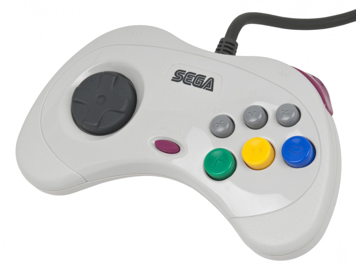 Official Controller Pad White Model 2 JP Sega Saturn for classic gaming fans featuring original Sega Saturn controller design six face buttons responsive directional pad shoulder buttons ergonomic shape wired connectivity Japanese Model 2 styling and compatibility with supported Sega Saturn games collectible retro gaming accessory appeal