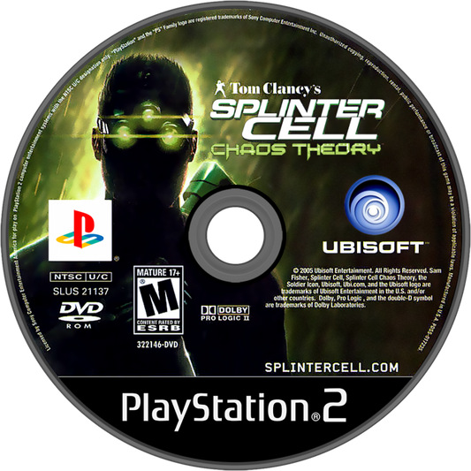 Tom Clancy's Splinter Cell: Stealth Action Redefined – PlayStation 2 (PS2) video game disc, stealth action.