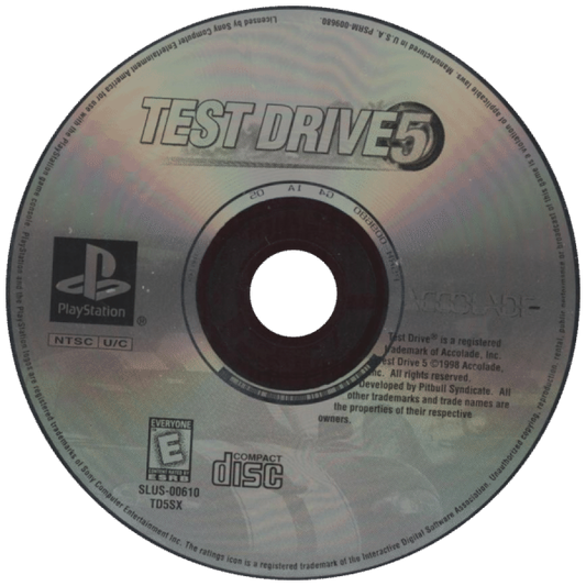 Test Drive 5 PlayStation 1 game featuring arcade racing action and high-speed car challenges on PS1 disc