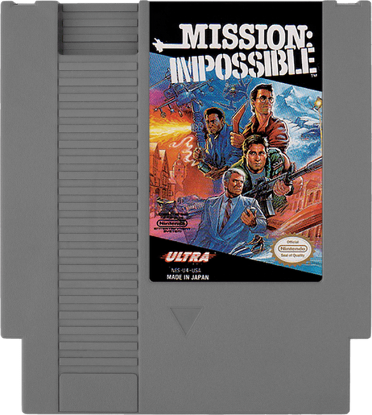 Mission Impossible Complete in Box CIB Nintendo Entertainment System NES for retro video game enthusiasts featuring action adventure gameplay secret agent missions puzzle solving stealth elements movie inspired challenges classic 8 bit gameplay complete in box collectible gaming appeal cartrdige