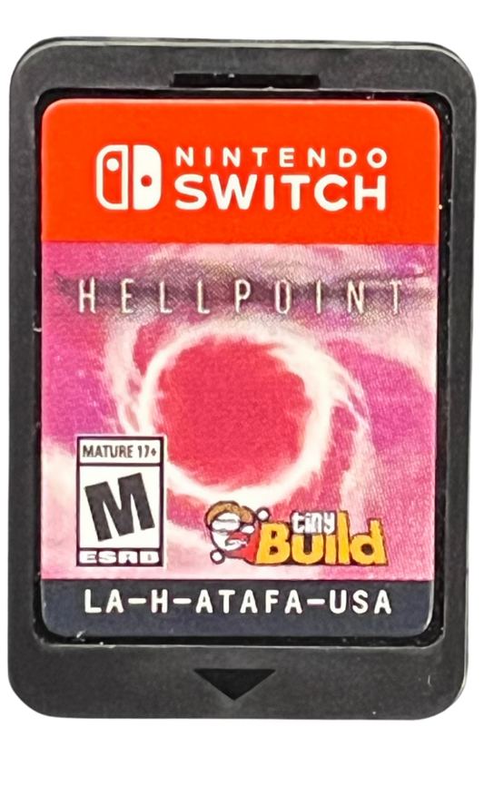Hellpoint Nintendo Switch inspired design featuring dark sci fi action role playing adventure aesthetic mysterious space station exploration challenging melee combat cosmic horror atmosphere futuristic technology immersive character progression and survival gameplay presentation cartridge