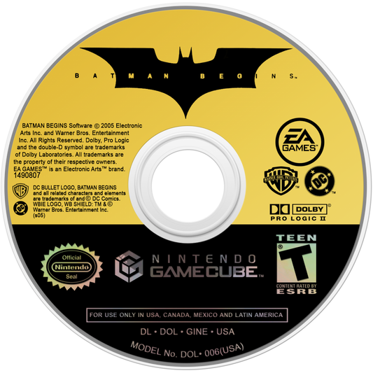 Batman Begins GameCube GC video game, action stealth adventure, superhero gameplay, movie tie-in, combat and stealth mechanics, Nintendo GameCube title disc