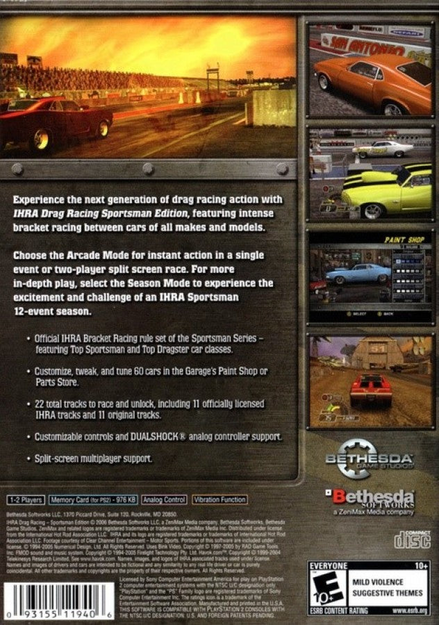 IHRA Drag Racing Sportsman Edition back cover art for Playstation 2 (PS2) video game