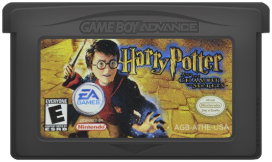 Harry Potter and the Chamber of Secrets for Game Boy Advance, cartridge for an action-adventure role-playing video game with spell casting, exploration, puzzle-solving, and wizarding world gameplay