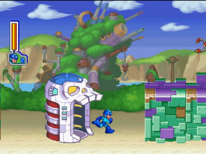 Retro Mega Man 8 Anniversary Collectors Edition inspired design featuring classic Capcom platformer action aesthetic vintage PlayStation era robot masters Dr Wily futuristic 2D side scrolling gameplay nostalgic blue bomber adventure gameplay