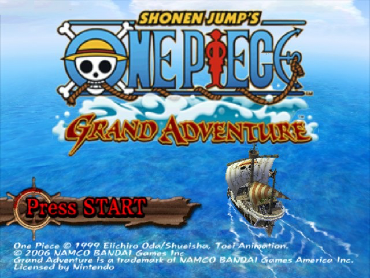 One Piece Grand Adventure GameCube game featuring anime-style fighting gameplay and adventure modes with One Piece characters main menu title screen