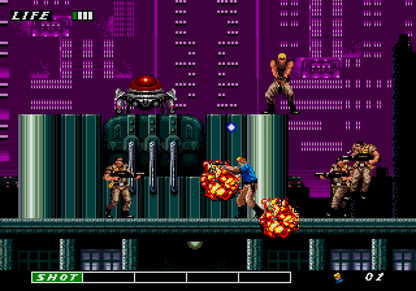 ESWAT City Under Siege Sega Genesis GEN for retro video game enthusiasts featuring side scrolling action platforming gameplay futuristic law enforcement missions cybernetic armor upgrades intense shooting combat sci fi adventure and collectible gaming appeal gameplay 