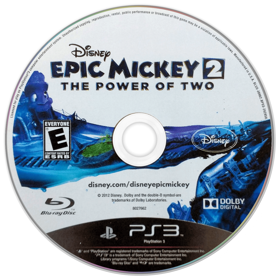 Disney Epic Mickey 2: The Power of Two disc art for PlayStation 3 (PS3) video game