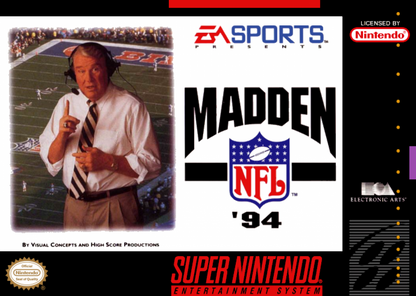 Madden NFL 94 in box cover art for Super Nintendo Entertainment System SNES video game