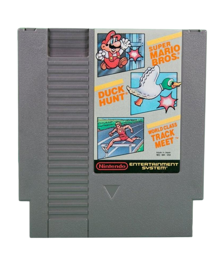 Super Mario Bros Duck Hunt World Class Track Meet Nintendo Entertainment System NES video game, classic compilation cartridge, multiplayer retro Nintendo title cartridge
