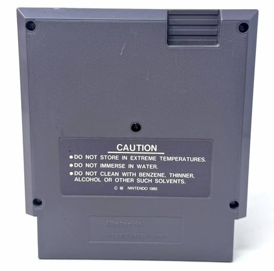 Castlevania cartridge for the Nintendo Entertainment System with five screw design featuring 8 bit gothic side scrolling action platformer gameplay as Simon Belmont battles Dracula and monsters cartridge back