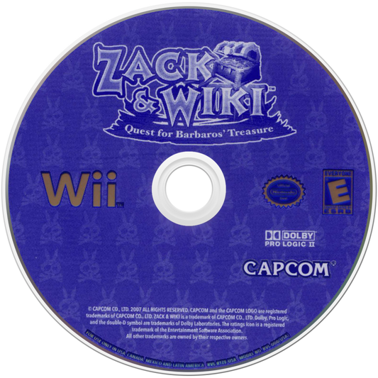 Zack & Wiki: Quest for Barbaros’ Treasure disc art for Nintendo Wii (Wii) featuring puzzle‑adventure gameplay with inventive challenges and whimsical cartoon‑style visuals.