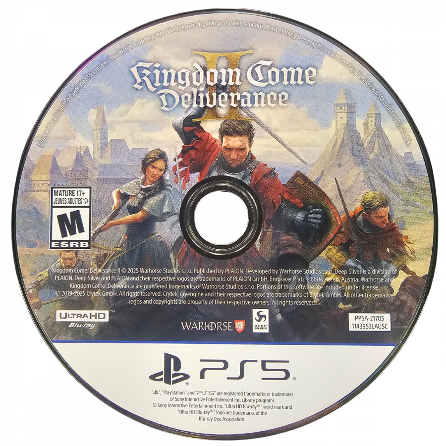 Kingdom Come Deliverance II PlayStation 5 PS5 for open world action role playing video game fans featuring medieval Bohemia exploration realistic sword combat historical storytelling character progression quests horseback travel immersive towns and villages detailed environments and authentic medieval adventure collectible gaming appeal disc