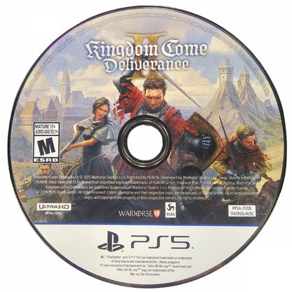 Kingdom Come Deliverance II PlayStation 5 PS5 for open world action role playing video game fans featuring medieval Bohemia exploration realistic sword combat historical storytelling character progression quests horseback travel immersive towns and villages detailed environments and authentic medieval adventure collectible gaming appeal disc