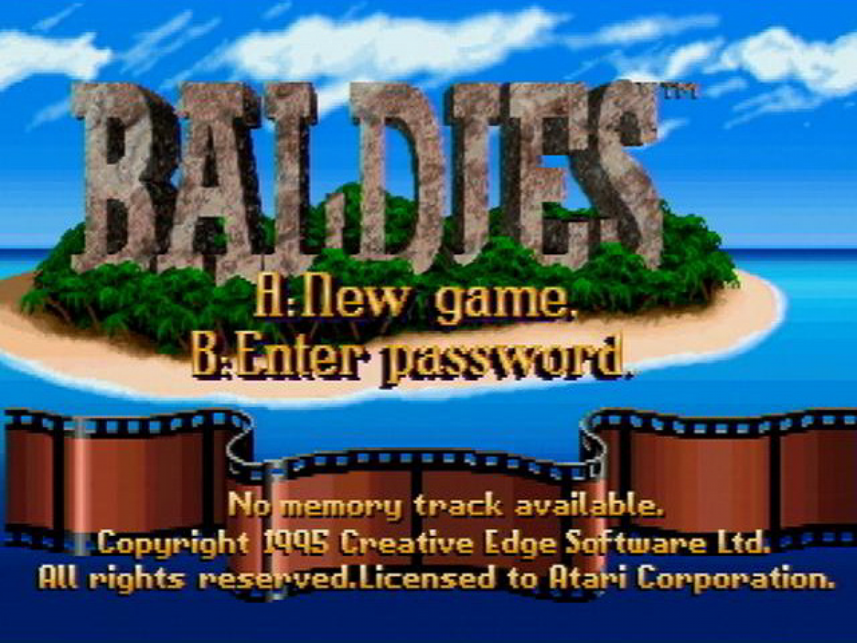 Baldies Atari Jaguar CD Baldies strategy god game simulation retro 90s management gameplay colony building puzzle strategy title classic Jaguar CD game start screen