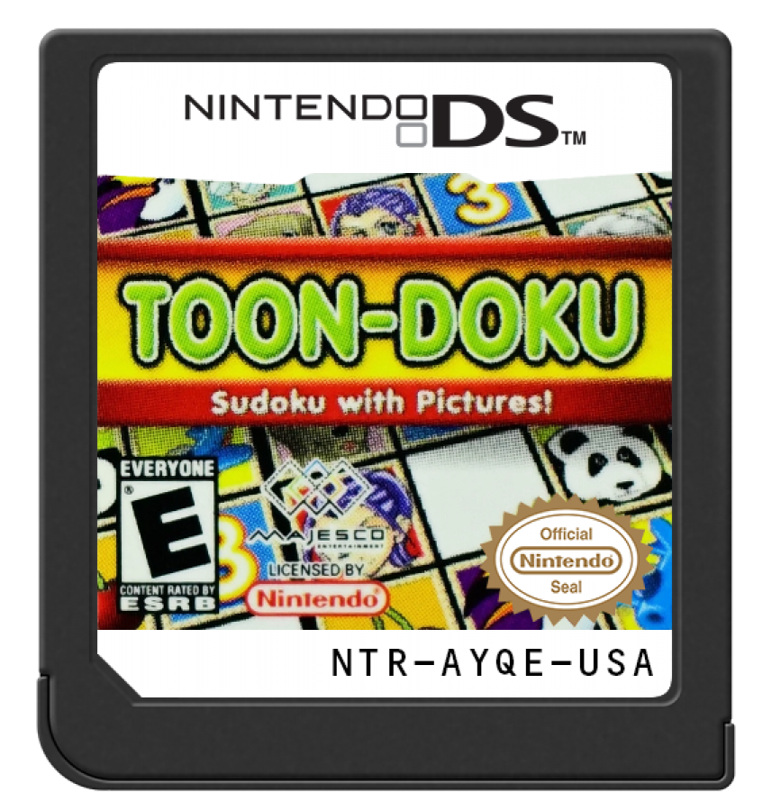 Toon-doku Nintendo DS video game, cartoon-style Sudoku puzzle gameplay, logic and number challenges, handheld console title cartridge