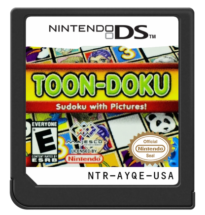Toon-doku Nintendo DS video game, cartoon-style Sudoku puzzle gameplay, logic and number challenges, handheld console title cartridge