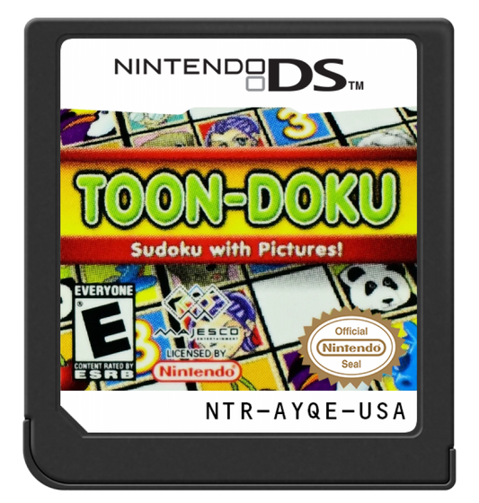 Toon-doku Nintendo DS video game, cartoon-style Sudoku puzzle gameplay, logic and number challenges, handheld console title cartridge