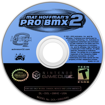 Matt Hoffman’s Pro BMX 2 GameCube GC video game, extreme sports, BMX racing and tricks, multiplayer, action sports gameplay, Nintendo GameCube title disc