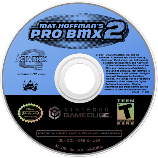 Matt Hoffman’s Pro BMX 2 GameCube GC video game, extreme sports, BMX racing and tricks, multiplayer, action sports gameplay, Nintendo GameCube title disc
