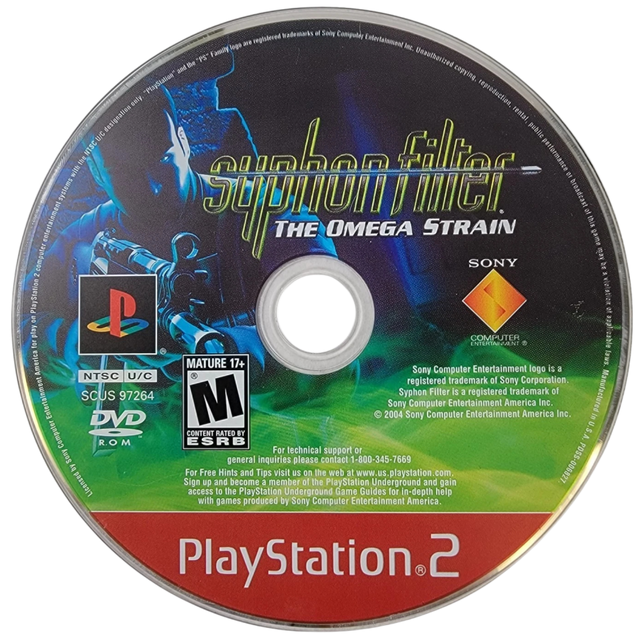 Syphon Filter: The Omega Strain [Greatest Hits] – PlayStation 2 (PS2) video game disc, tactical third-person shooter.
