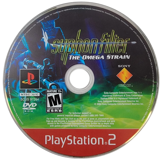 Syphon Filter: The Omega Strain [Greatest Hits] – PlayStation 2 (PS2) video game disc, tactical third-person shooter.
