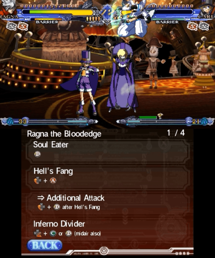 BlazBlue: Continuum Shift II gameplay for Nintendo 3DS (3DS) fighting video game