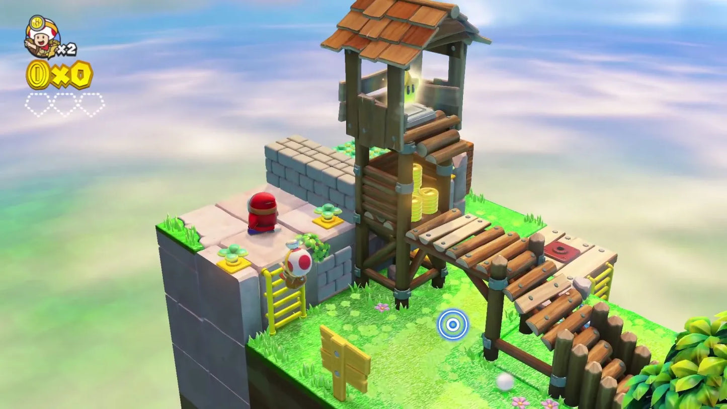 Retro Captain Toad Treasure Tracker Nintendo 3DS inspired design featuring charming puzzle platform adventure aesthetic colorful miniature diorama worlds Captain Toad exploration gameplay clever level navigation whimsical Nintendo handheld gaming nostalgia presentation gameplay  