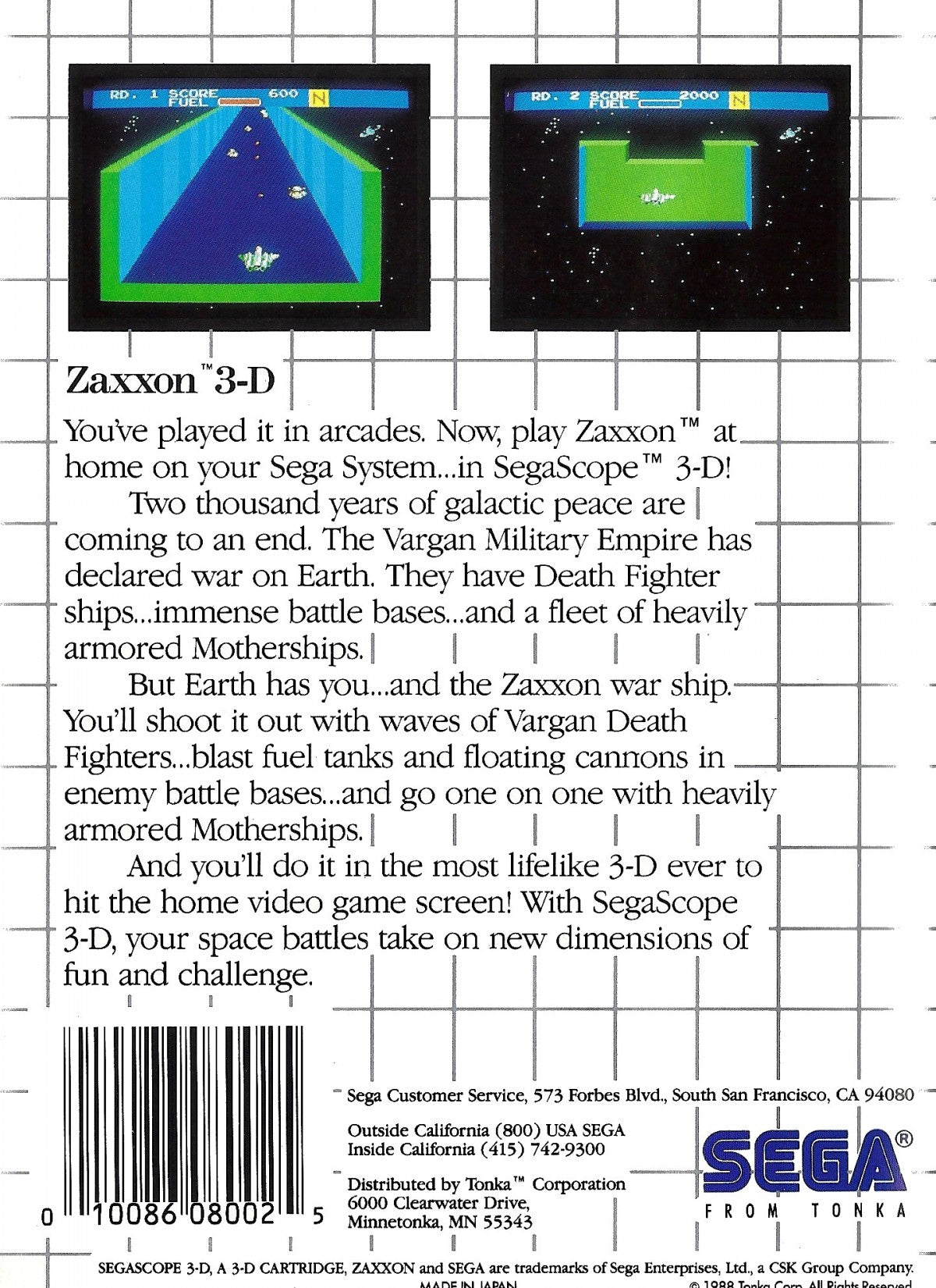 Zaxxon 3D Sega Master System SMS for arcade shooter video game fans featuring three dimensional scrolling gameplay futuristic space environments enemy aircraft obstacles missile attacks fuel management high score challenges and classic Sega Master System action collectible retro gaming appeal bakc cover art