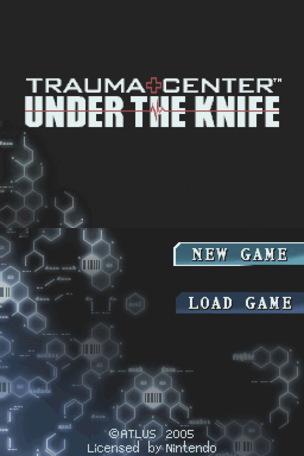Trauma Center: Under the Knife start screen for Nintendo DS (DS) medical simulation video game