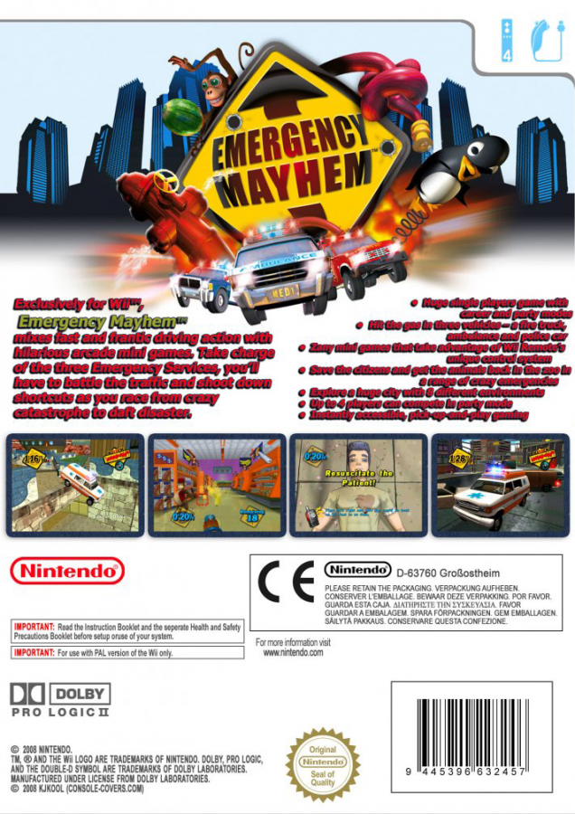 Emergency Mayhem back cover art for Nintendo Wii (Wii) video game