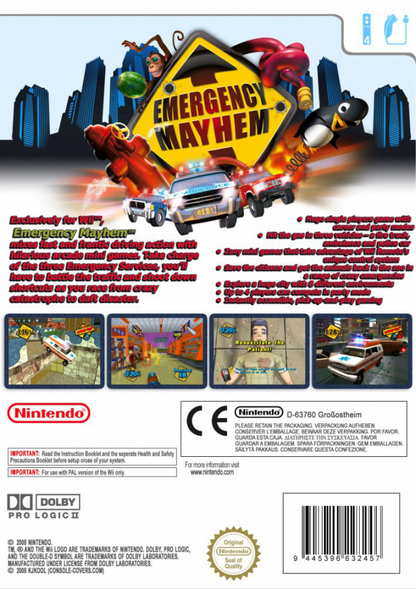 Emergency Mayhem back cover art for Nintendo Wii (Wii) video game