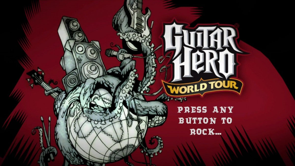 Guitar Hero: World Tour start screen for Xbox 360 (X360) music rhythm video game