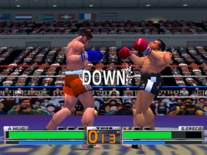 K-1 The Arena Fighters is a 3D kickboxing fighting game for the original PlayStation (PS1), featuring eight real-world K-1 fighters, multiple game modes including One Player, VS, Tournament, and Team Battle, and strategic combat focused on punches, kicks, stamina, power management, and signature moves gameplay