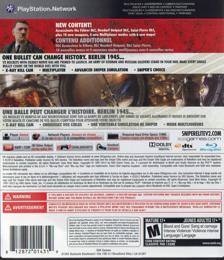 Sniper Elite V2 Silver Star Edition back cover art for PlayStation 3 (PS3) video game