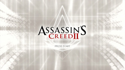 Assassin's Creed II title page for Xbox 360 (X360) action-adventure video game