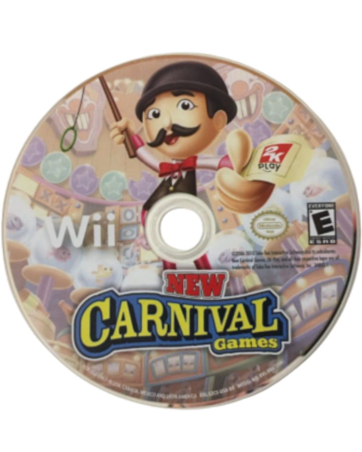 New Carnival Games Nintendo Wii video game, party mini-games, family-friendly gameplay, motion-controlled fun, Wii console title disc