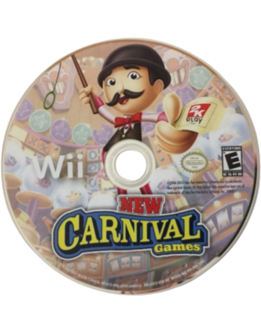 New Carnival Games Nintendo Wii video game, party mini-games, family-friendly gameplay, motion-controlled fun, Wii console title disc
