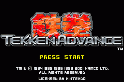Tekken Advance title screen art for Game Boy Advance (GBA) video game