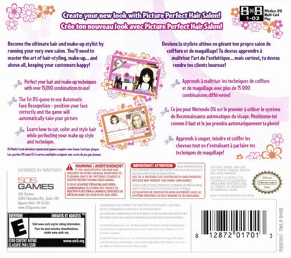 Picture Perfect Hair Salon for Nintendo DS with fashion styling and hair makeover simulation theme back cover