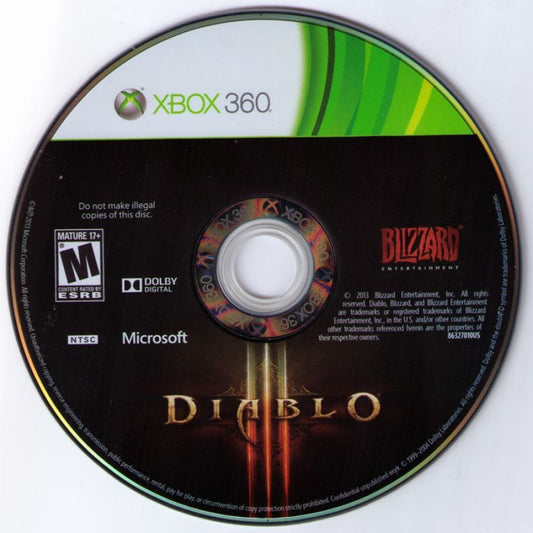 Diablo III disc for Xbox 360 (X360) action role-playing video game