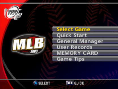 MLB 2003 game ttle screen for PlayStation 1 (PS1) retro baseball video game 