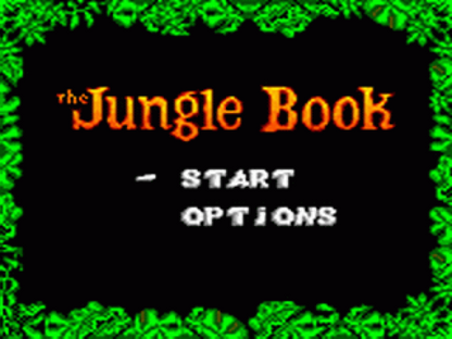 Jungle Book title screen for SEGA Game Gear adventure video game.  