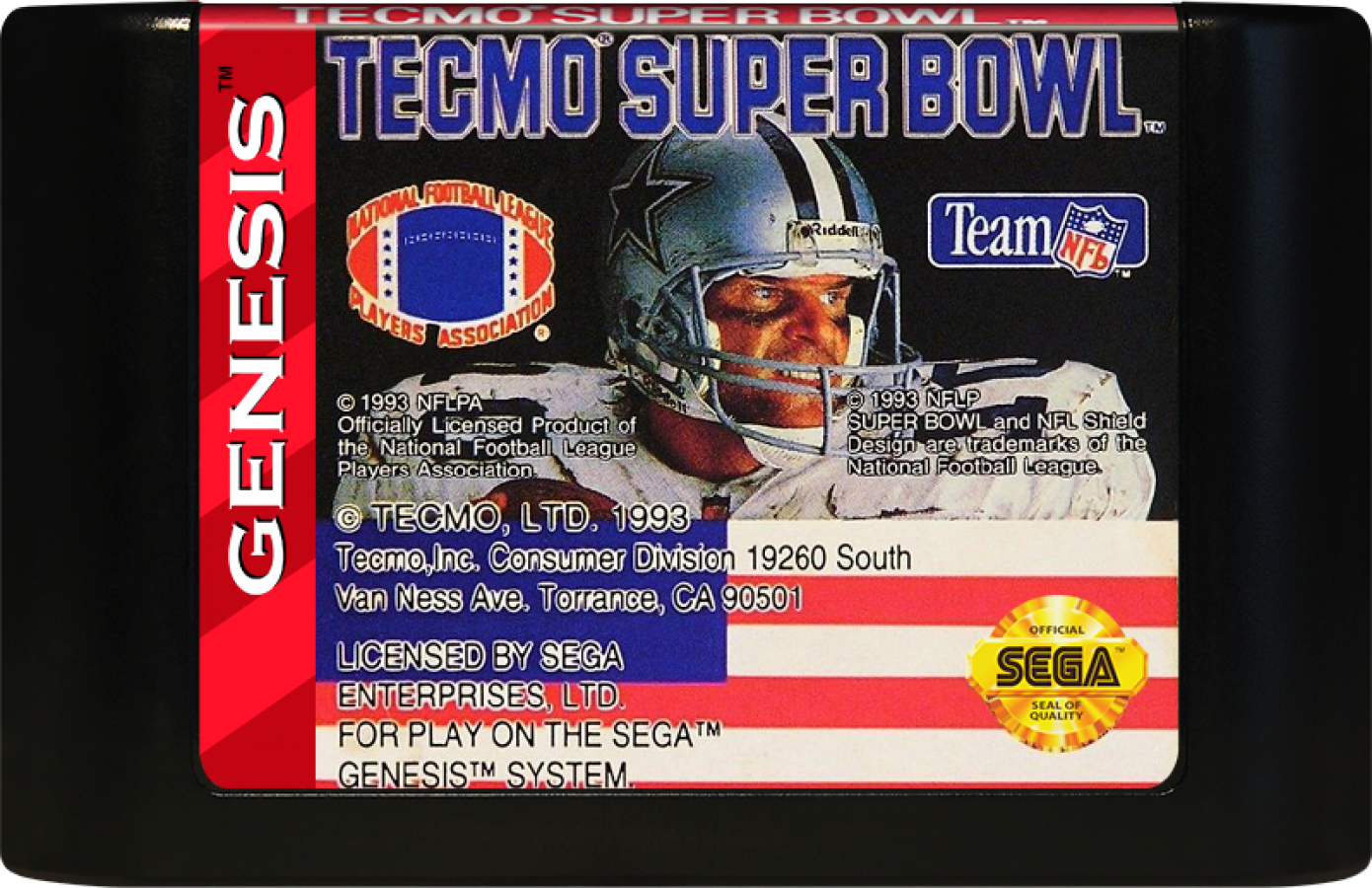 Tecmo Super Bowl for Sega Genesis with classic 16-bit football simulation theme cartridge
