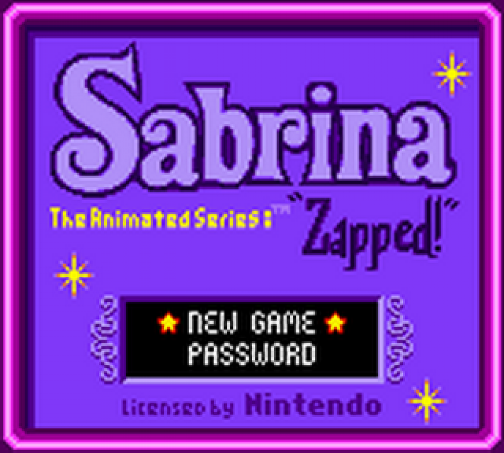 Sabrina The Animated Series: Zapped Nintendo Game Boy Color GBC for action adventure retro video game fans featuring magical spells fantasy exploration platforming challenges cartoon inspired gameplay whimsical environments classic handheld gaming collectible gaming appeal title screen